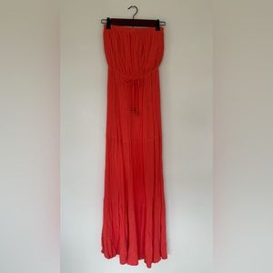 Burnt Orange Strapless Maxi Dress